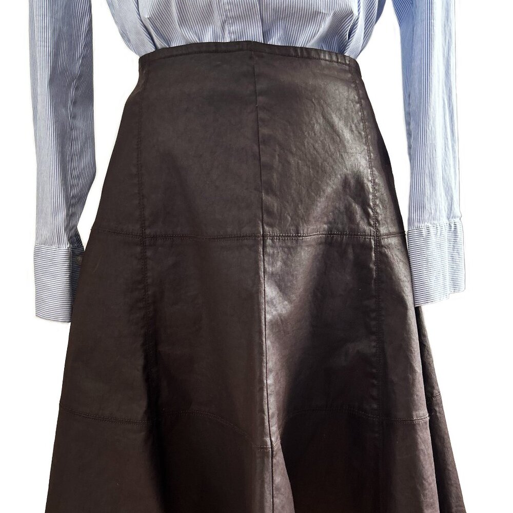 LRL Brown Faux Leather Full Circle Skirt